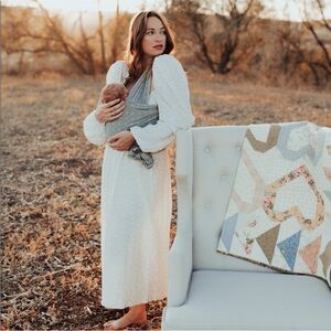 Nothing Fits But maternity and postpartum dress in white and green floral